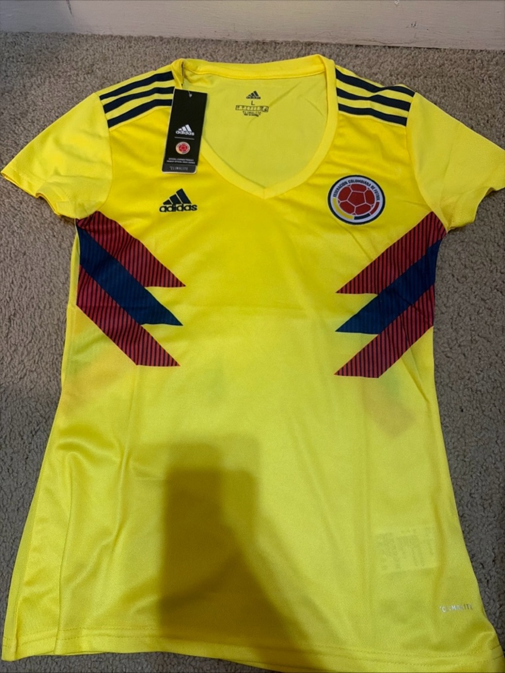 2017 Adidas Colombia Women’s Jersey L Climalite Yellow Futbol Shirt World Cup